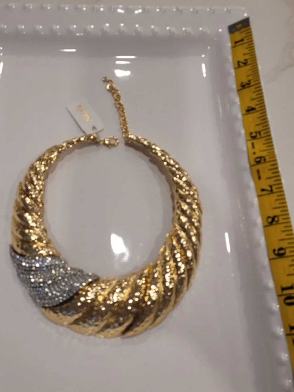 Natasha Necklace: Gold-tone with Rhinestones. Thick. Sparkly. Statement. Choker. - Picture 12 of 15